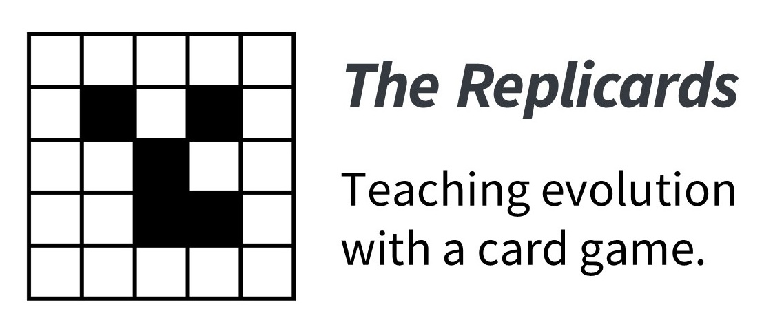 The logo of the Replicards, a card game for teaching biological evolution.